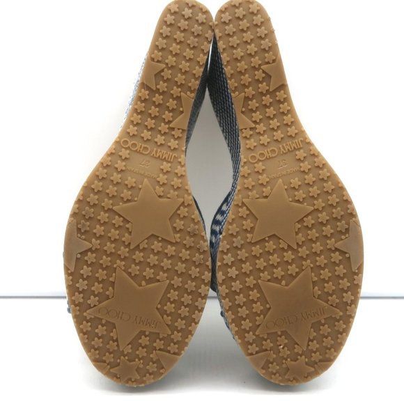 JIMMY CHOO PERFUME CRISSCROSS PLATFORM WEDGE SANDALS BLUE WOVEN RAFFIA SIZE 37 - Picture 10 of 11